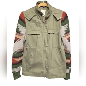 Thread+Supply Olive Military Jacket Aztec Knit Sleeves Boho Southwest Sz XSmall